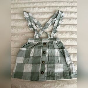 Green and White Gingham Button-Front Pinafore Dress